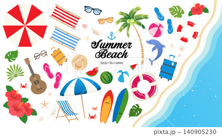 夏のイラスト素材セット ベクター 海 砂浜 旅 南国 サマービーチ 夏のイラスト素材セット ベクター 海 砂浜 旅 南国 サマービーチ 140905230