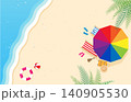 夏の砂浜の背景イラスト素材 ベクター ビーチ 海 パラソル 俯瞰 夏の砂浜の背景イラスト素材 ベクター ビーチ 海 パラソル 俯瞰 140905530