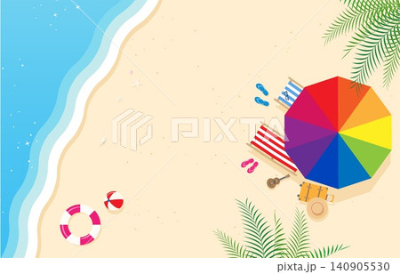 夏の砂浜の背景イラスト素材 ベクター ビーチ 海 パラソル 俯瞰 夏の砂浜の背景イラスト素材 ベクター ビーチ 海 パラソル 俯瞰 140905530