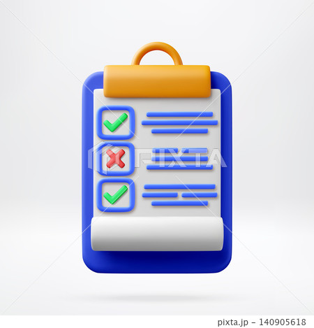 3D Clipboard with checklist and task status. 140905618