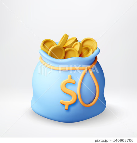 3D Blue money bag filled with golden coins 140905706
