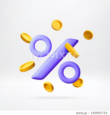 3D Percentage sign with floating gold coins 140905719