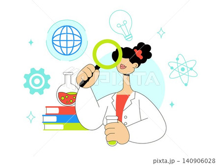 Female Led STEM Startups Illustration Featuring Women in Science, Technology, Engineering, Innovation, Research, Entrepreneurship, and Leadership 140906028