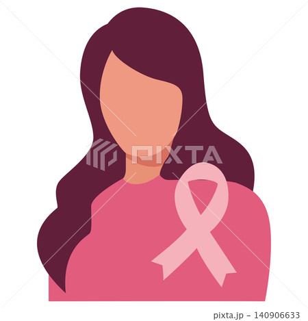 Breast Cancer Awareness Woman with Pink Ribbon Flat Vector Illustration Breast Cancer Awareness Woman with Pink Ribbon Flat Vector Illustration 140906633