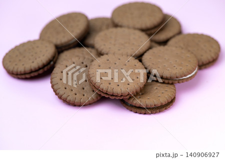 Fresh tasty sandwich cookies on table Fresh tasty sandwich cookies on table 140906927