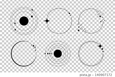 Simple and stylish sparkling star frame - planetary orbits, shooting stars, space - decorative illustration set Simple and stylish sparkling star frame - planetary orbits, shooting stars, space - decorative illustration set 140907172