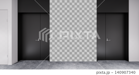 Modern Hallway Wall Mockup PNG with Black Interior Doors and Concrete Floor, Transparent Background, Soft Shadows Modern Hallway Wall Mockup PNG with Black Interior Doors and Concrete Floor, Transparent Background, Soft Shadows 140907340