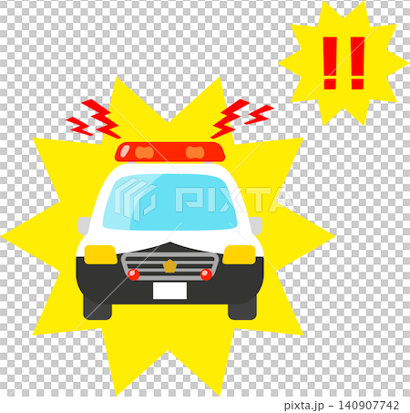 一輛警車鳴著警笛的風格化插圖。 一輛警車鳴著警笛的風格化插圖。 140907742