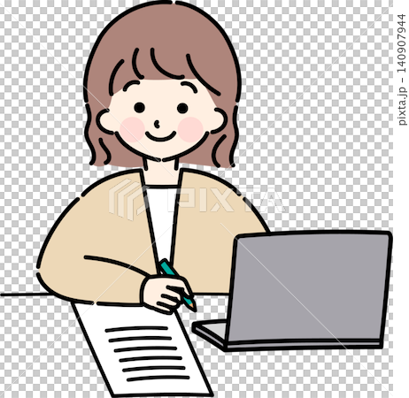 A woman working in front of a PC 140907944