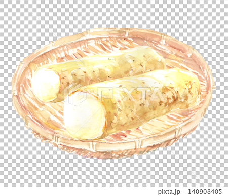 籃子裡長條狀物品的水彩插圖 140908405