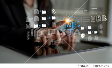 Business Professional Using Tablet to Access Artificial Intelligence Technology for Document Management and Data Processing Cyphers. Business Professional Using Tablet to Access Artificial Intelligence Technology for Document Management and Data Processing Cyphers. 140908765
