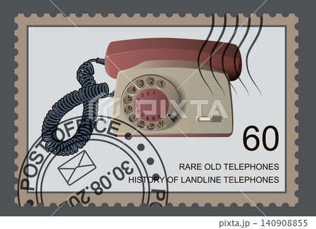 Postage stamp with an old home landline telephone. Vector. Postage stamp with an old home landline telephone. Vector. 140908855