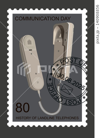 Postage stamp with a white intercom on a gray background. Vector. 140908856