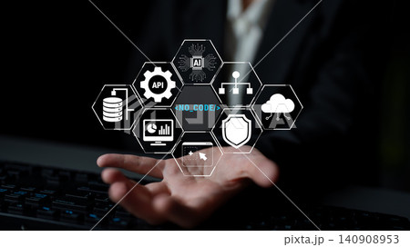Hand Reaching Out with No Code Icons Representing Technology, APIs, Artificial Intelligence, Cloud Computing, and Data Management Solutions Quark Hand Reaching Out with No Code Icons Representing Technology, APIs, Artificial Intelligence, Cloud Computing, and Data Management Solutions Quark 140908953
