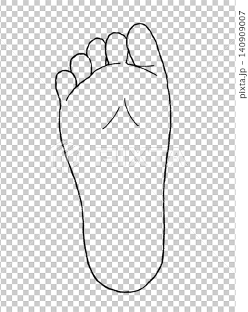 A hand-drawn illustration of the sole of a human foot (black line drawing). A hand-drawn illustration of the sole of a human foot (black line drawing). 140909007