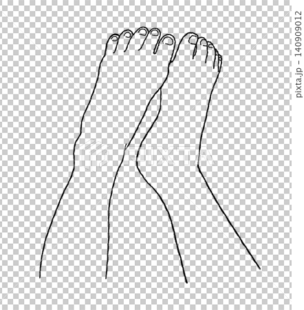 素足の両足の手描きイラスト(黒色の線画) 素足の両足の手描きイラスト(黒色の線画) 140909012