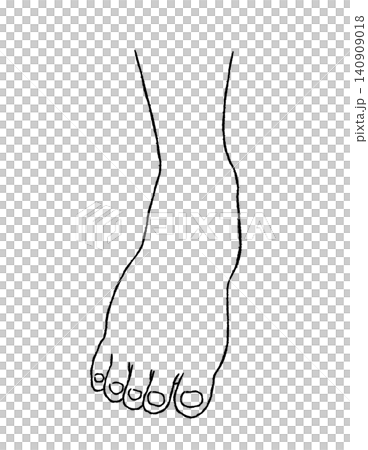 素足の片足の手描きイラスト（黒色の線画） 140909018