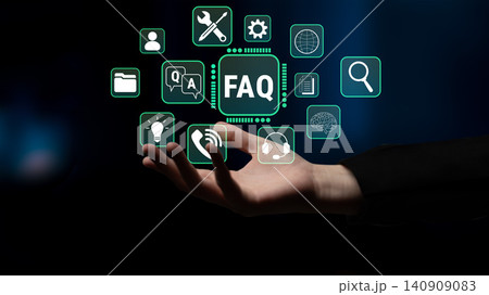 Concept of Frequently Asked Questions with Digital Icons and Hand Holding Gestures Representing Support and Information Technology Fluxor Concept of Frequently Asked Questions with Digital Icons and Hand Holding Gestures Representing Support and Information Technology Fluxor 140909083