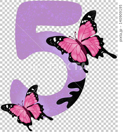 five number with pink butterfly five number with pink butterfly 140909195