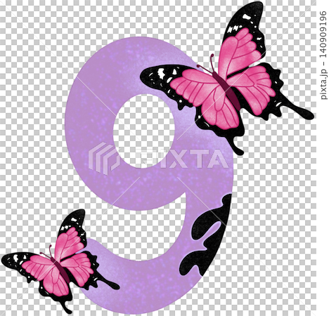 nine number with pink butterfly nine number with pink butterfly 140909196