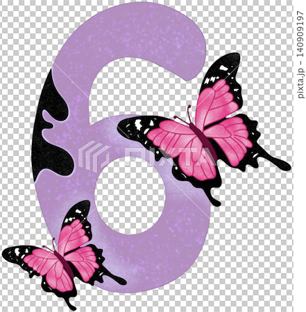 six number with pink butterfly six number with pink butterfly 140909197