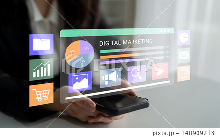 Digital Marketing Analytics and Strategy Visualization with Technology and Smartphone in Modern Workspace Environment Ledger Digital Marketing Analytics and Strategy Visualization with Technology and Smartphone in Modern Workspace Environment Ledger 140909213