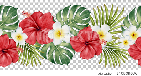Tropical Floral Seamless Border Watercolor Illustration Tropical Floral Seamless Border Watercolor Illustration 140909636