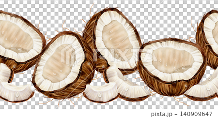 Coconut Seamless Border Watercolor Illustration Coconut Seamless Border Watercolor Illustration 140909647