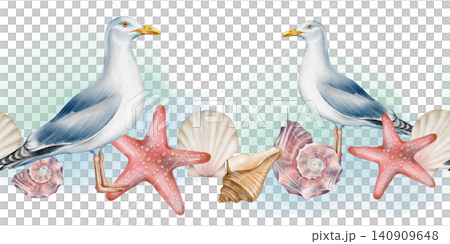 Seagull Seamless Border Watercolor Illustration Seagull Seamless Border Watercolor Illustration 140909648