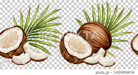 Coconut Seamless Border Watercolor Illustration 140909656