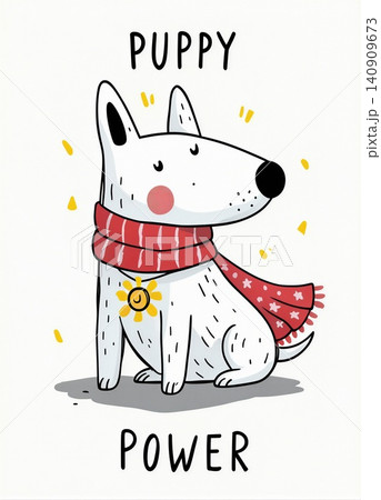 A charming illustration of a fluffy white puppy radiating confidence. 140909673