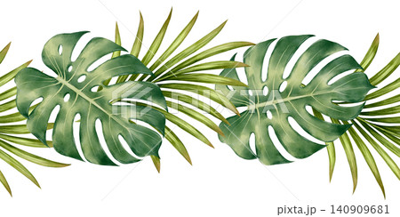 Tropical Leaf Seamless Border Watercolor Illustration Tropical Leaf Seamless Border Watercolor Illustration 140909681