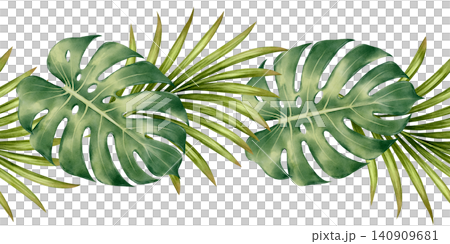 Tropical Leaf Seamless Border Watercolor Illustration Tropical Leaf Seamless Border Watercolor Illustration 140909681