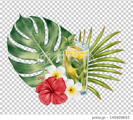 Tropical Summer Cocktail Watercolor Illustration Tropical Summer Cocktail Watercolor Illustration 140909685