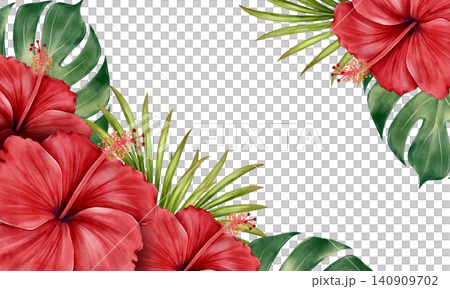 Tropical Hibiscus Watercolor Frame Illustration Tropical Hibiscus Watercolor Frame Illustration 140909702