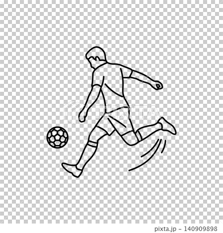 Black and white line art icon of a soccer player performing a backheel flick. Minimalist design ideal for sports graphics, websites, and mobile apps. Black and white line art icon of a soccer player performing a backheel flick. Minimalist design ideal for sports graphics, websites, and mobile apps. 140909898
