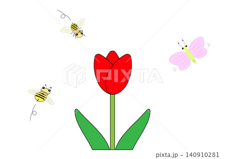 チューリップの花に集まるチョウとミツバチ チューリップの花に集まるチョウとミツバチ 140910281