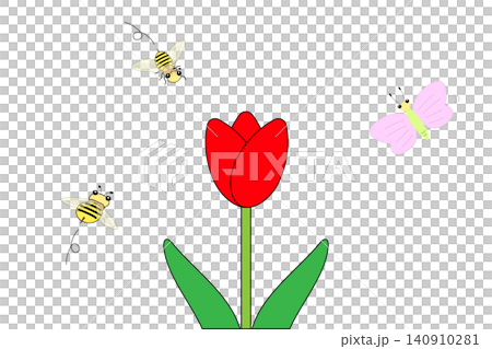 蝴蝶和蜜蜂聚集在鬱金香花上 蝴蝶和蜜蜂聚集在鬱金香花上 140910281