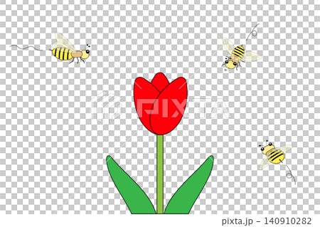 蜜蜂聚集在鬱金香花上 蜜蜂聚集在鬱金香花上 140910282