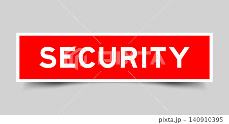 Red color square shape sticker label with word security on gray background 140910395