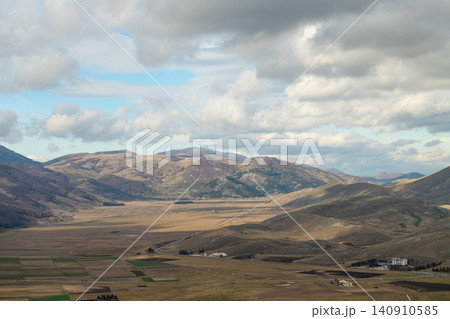 Vast mountain valley and plateau landscape near Roccaraso Abruzzo Italy 140910585