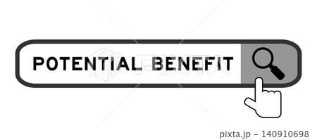 Search banner in word potential benefi twith hand over magnifier icon on white background 140910698