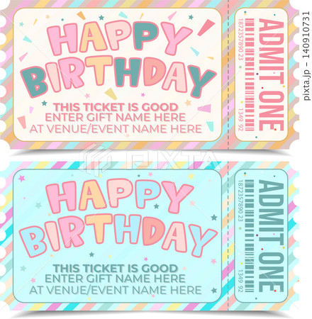 Charming duo of printable birthday party vouchers featuring soft pastel tones, cute star accents, and editable fields for custom event details, perfect for creating memorable surprise gift experiences Charming duo of printable birthday party vouchers featuring soft pastel tones, cute star accents, and editable fields for custom event details, perfect for creating memorable surprise gift experiences 140910731