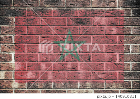 Morocco flag on old brick wall background Morocco flag on old brick wall background 140910811