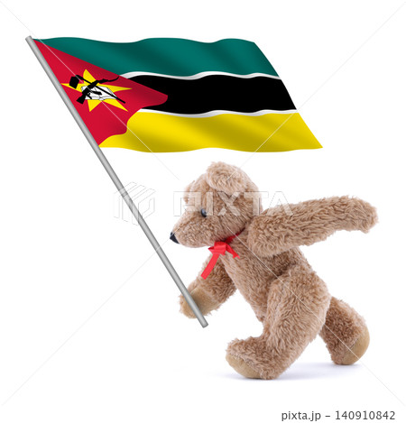 Mozambique flag being carried by a cute teddy bear Mozambique flag being carried by a cute teddy bear 140910842