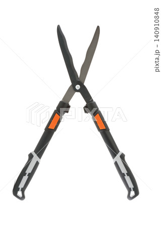 Garden shears open on white Garden shears open on white 140910848