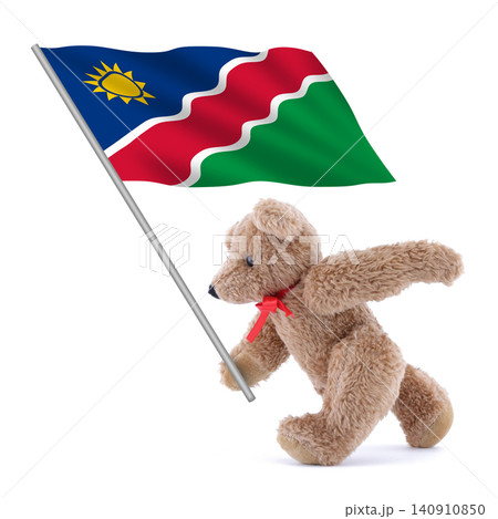 A Namibia flag being carried by a cute teddy bear A Namibia flag being carried by a cute teddy bear 140910850