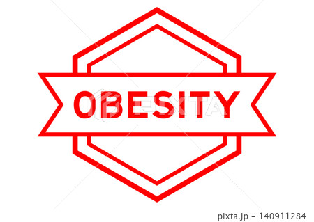 Vintage red color round label banner with word obesity on white background Vintage red color round label banner with word obesity on white background 140911284