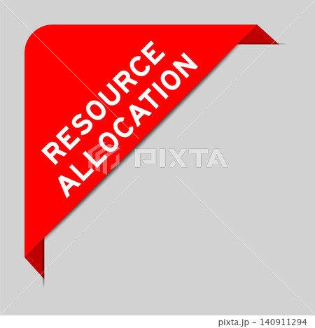 Red color of corner label banner with word resource allocation on gray background 140911294