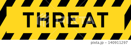 Yellow and black color with line striped label banner with word threat Yellow and black color with line striped label banner with word threat 140911297